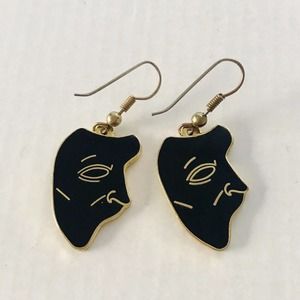 Phantom of The Opera Black Enamel Gold Earrings mask Dangle Hook Stamped